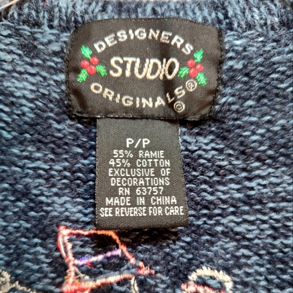 Designers Studio Originals women's navy blue snow men's Christmas vest size (P/P - Picture 4 of 8